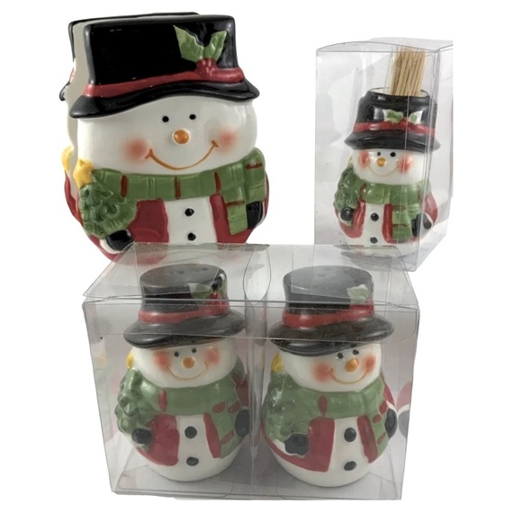 Christmas Snowmen Kitchen Set Hand Painted Ceramic Accessories 4 Holiday Pieces - Picture 11 of 16